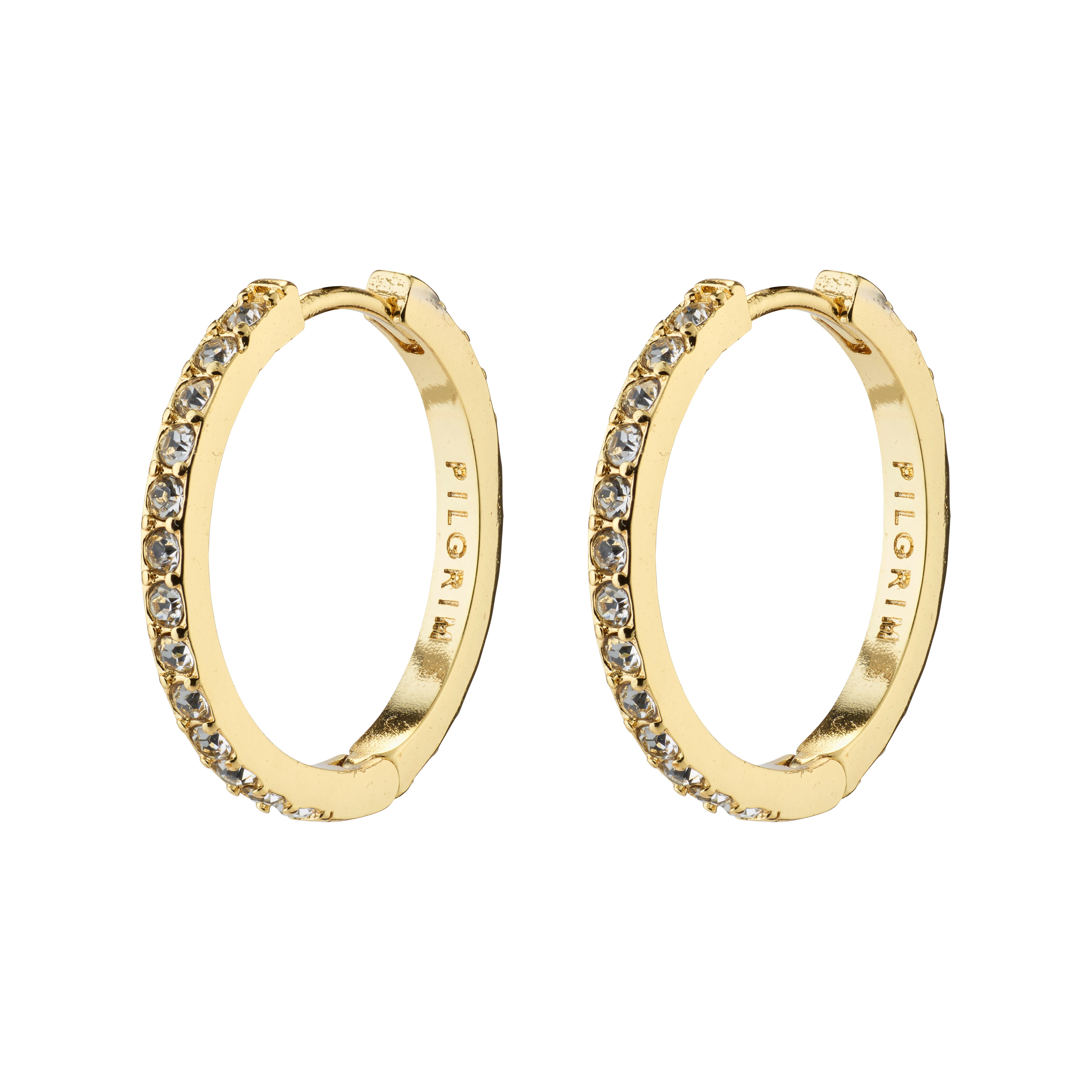 EBNA medium crystal hoops gold-plated, featuring stylish gold-plated hoops adorned with sparkling Preciosa crystals and a smart click lock for easy wear.