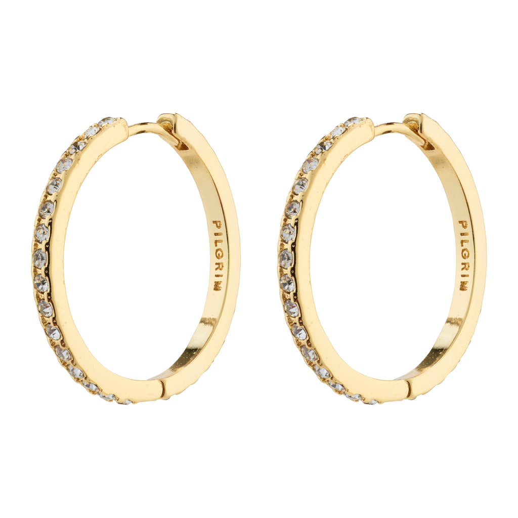 EBNA maxi crystal hoops in gold-plated finish, featuring large hoops adorned with Preciosa crystals, offering an elegant, classic touch for festive occasions.