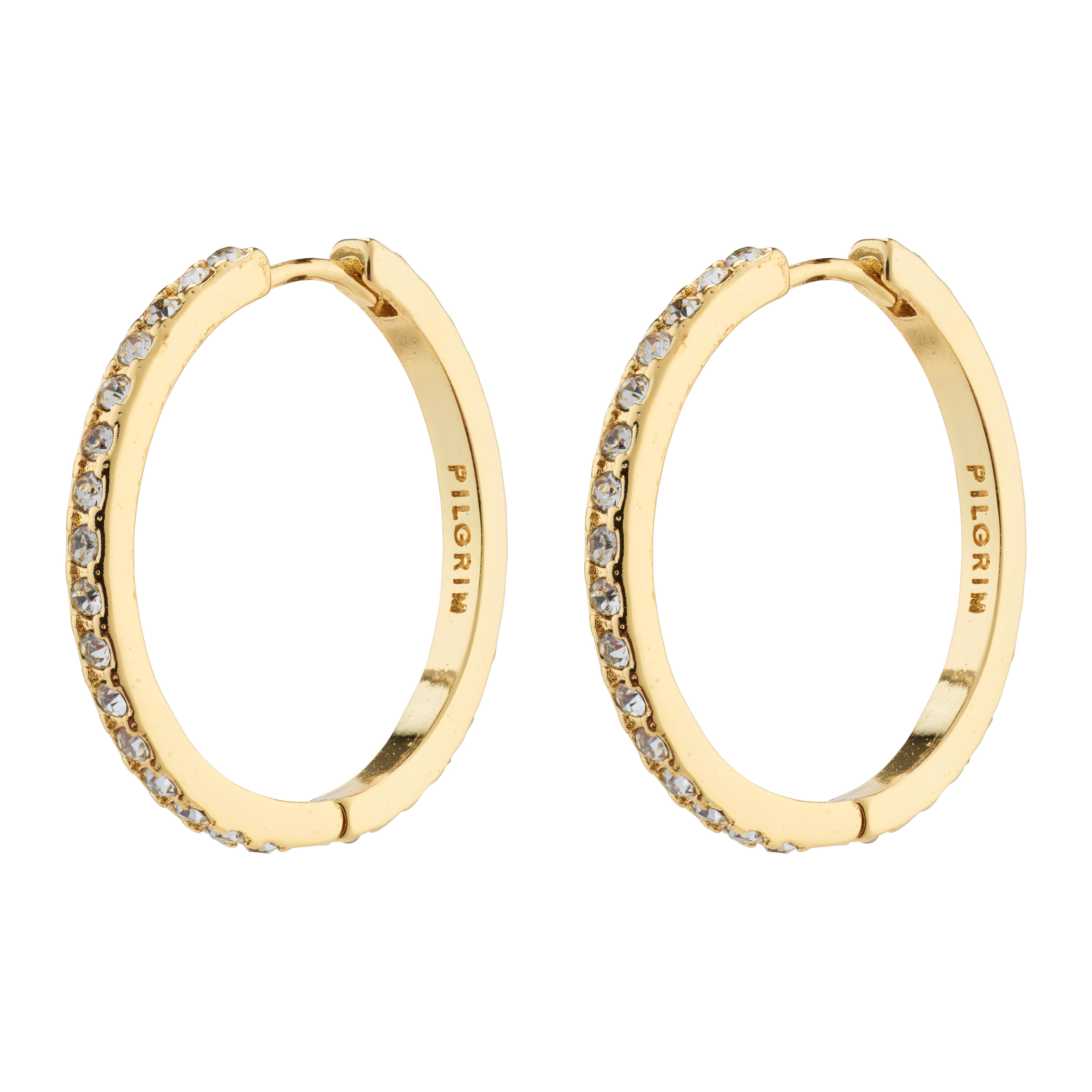 EBNA maxi crystal hoops in gold-plated finish, featuring large hoops adorned with Preciosa crystals, offering an elegant, classic touch for festive occasions.