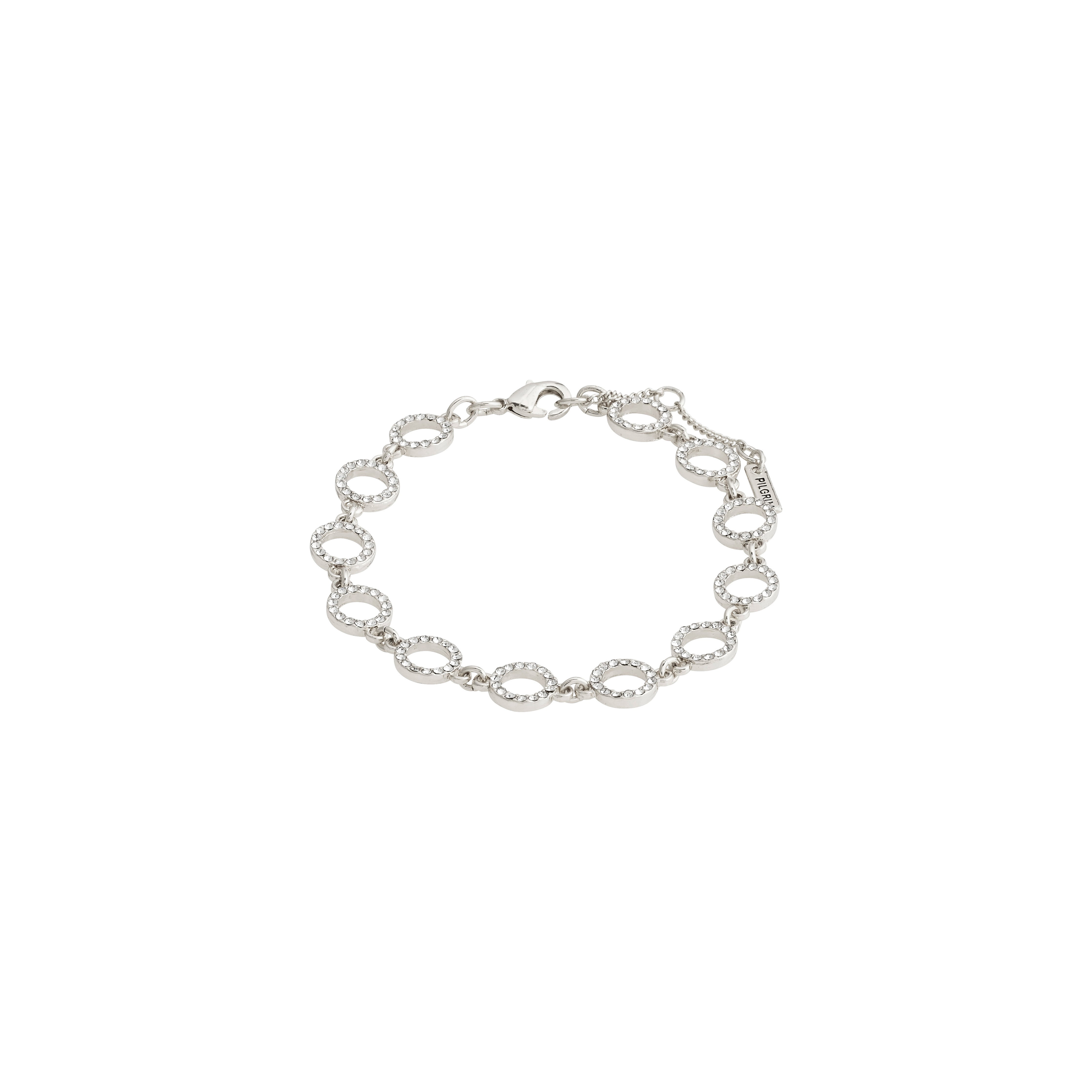 ROGUE crystal halo bracelet, silver-plated, featuring a silver chain adorned with sparkling Preciosa crystals; a stylish, upscale piece from Pilgrim's collection.