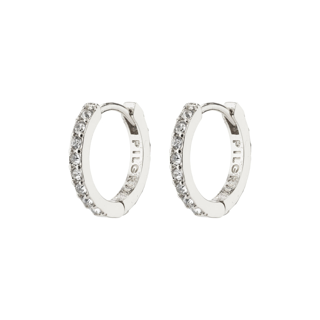 EBNA small crystal hoops silver-plated, featuring silver hoops with Preciosa crystal accents and a smart click lock, ideal for trendy or minimalist looks.