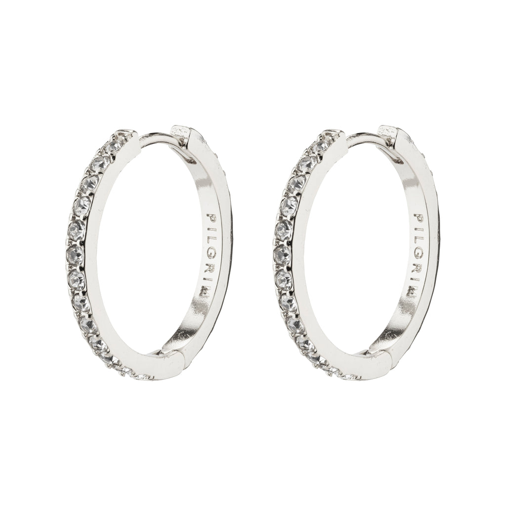 EBNA medium crystal hoops, silver-plated, featuring a sleek design with a smart click lock, perfect for adding glam and supporting personal style.