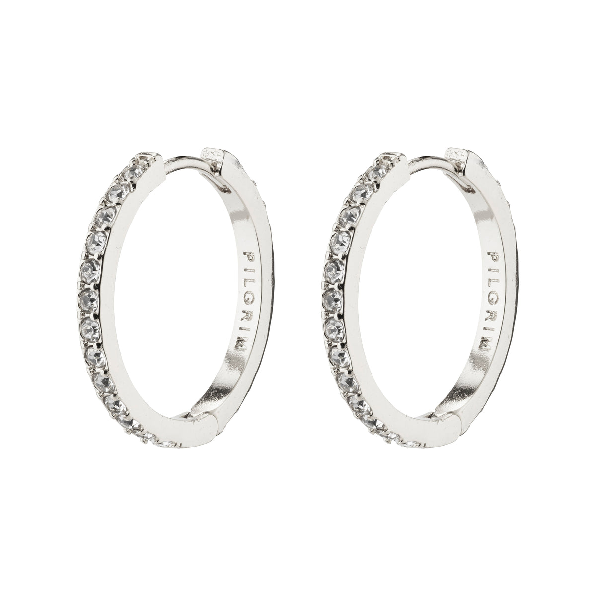 EBNA medium crystal hoops, silver-plated, featuring a sleek design with a smart click lock, perfect for adding glam and supporting personal style.