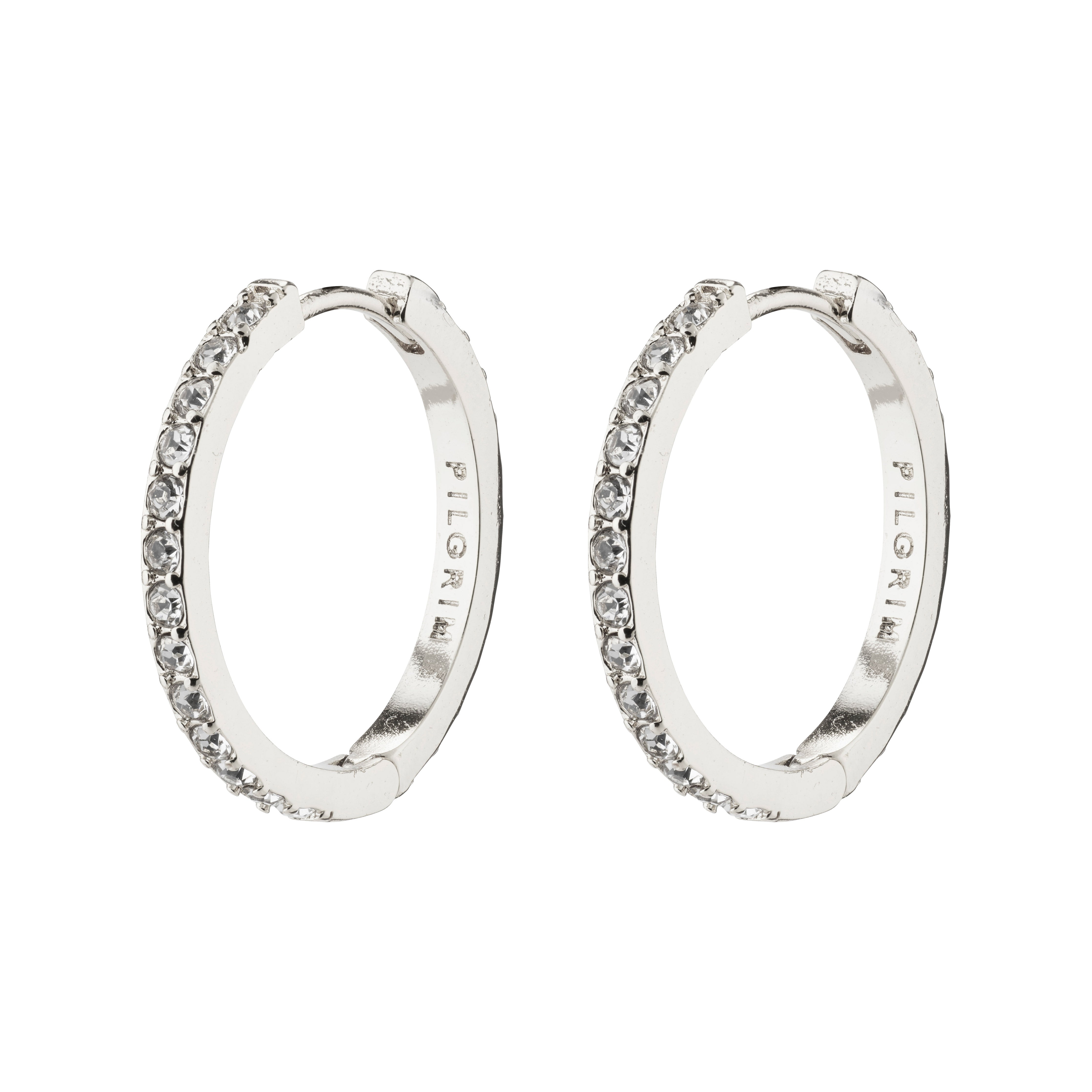 EBNA medium crystal hoops, silver-plated, featuring a sleek design with a smart click lock, perfect for adding glam and supporting personal style.