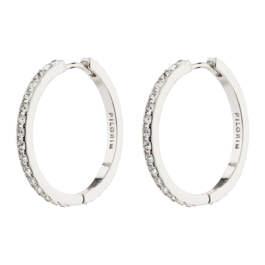 EBNA maxi crystal hoops, silver-plated, featuring a sleek design with a smart click lock, perfect for adding a glamorous touch to any outfit.