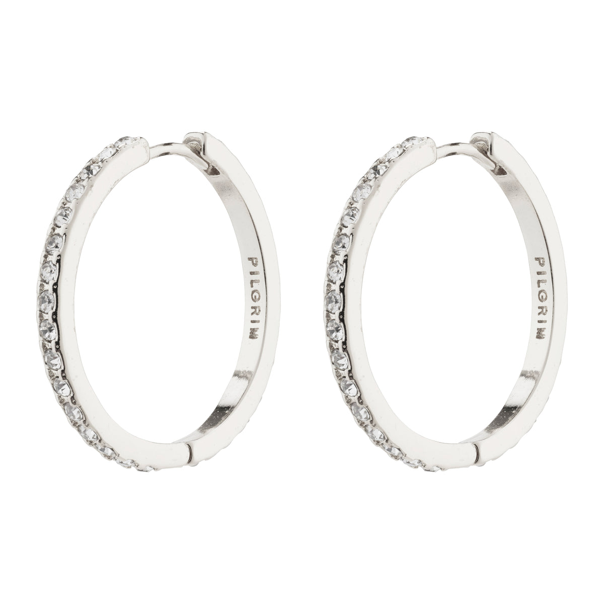 EBNA maxi crystal hoops, silver-plated, featuring a sleek design with a smart click lock, perfect for adding a glamorous touch to any outfit.