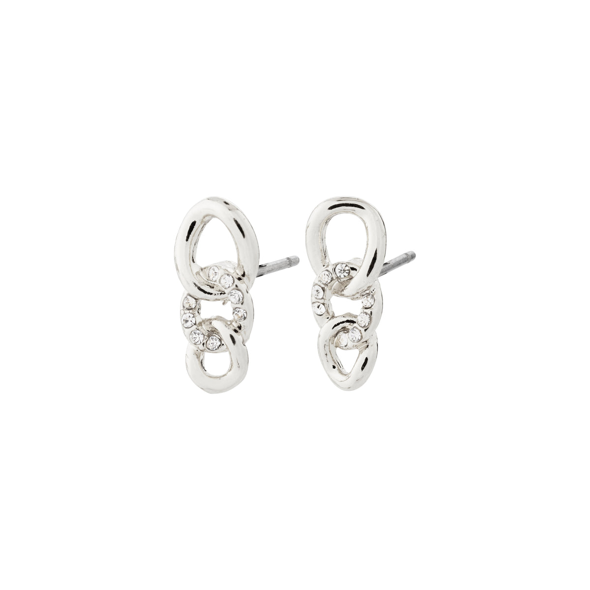 WRENLEY earrings silver-plated, featuring fluid cable chains and sparkling Preciosa crystals, offering classic elegance and versatility for any outfit.