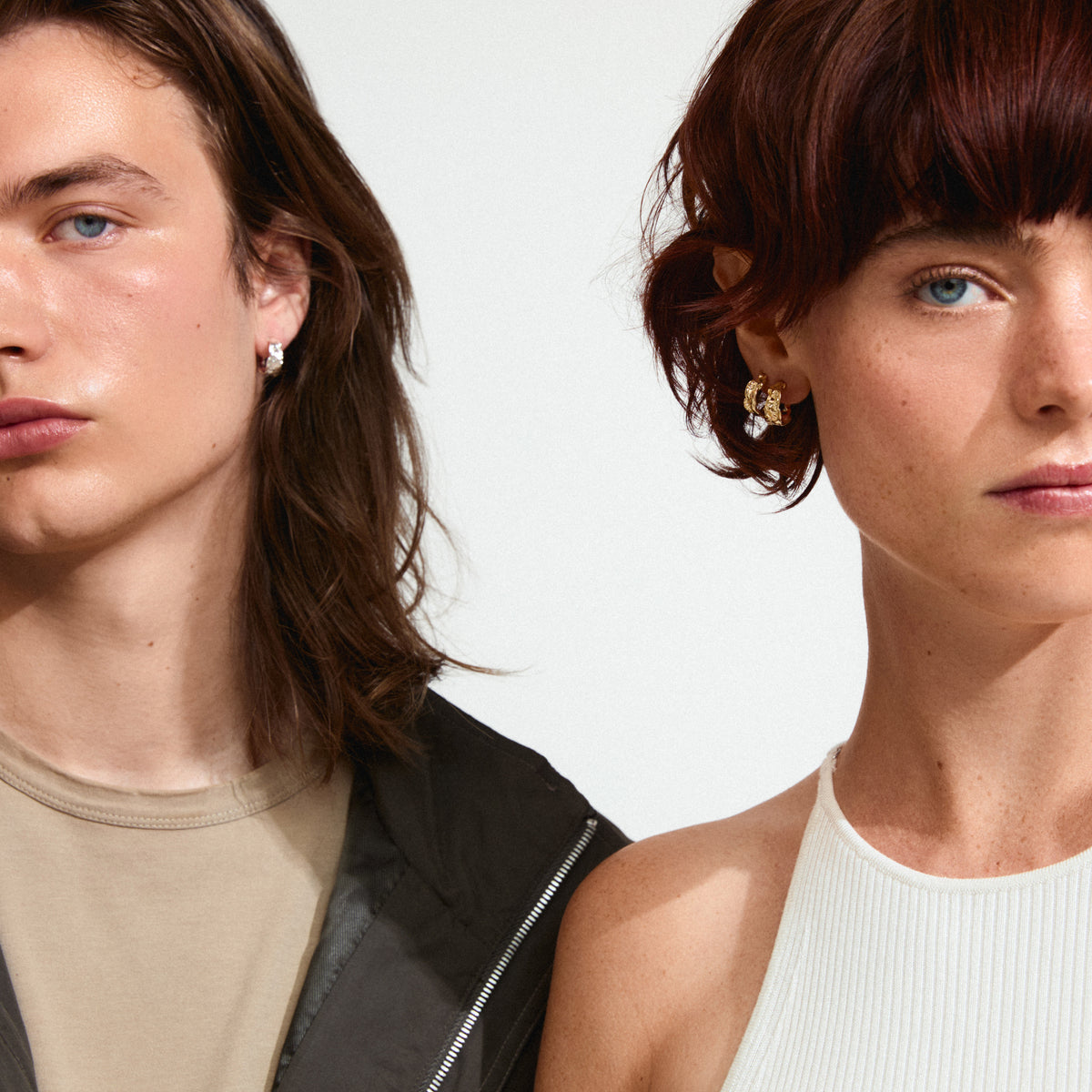 ELARA earrings gold-plated, worn by a woman, showcasing their rustic, classy design with a handcrafted feel, perfect for trendy, effortless styling.