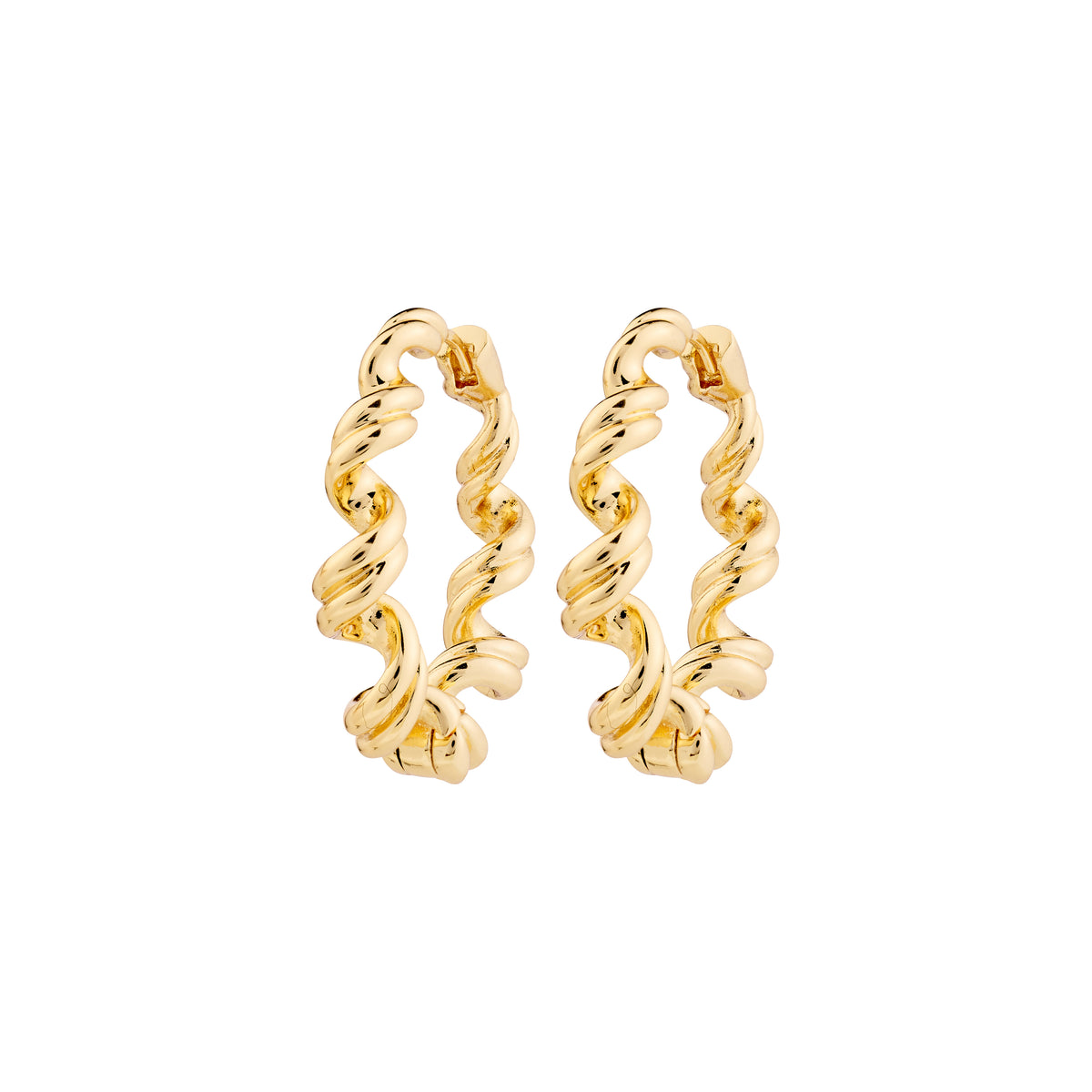 LARISA earrings gold-plated with twisted silhouette, soft spiral curls, embodying a luxurious boho style. Crafted from 99% recycled material by Pilgrim.