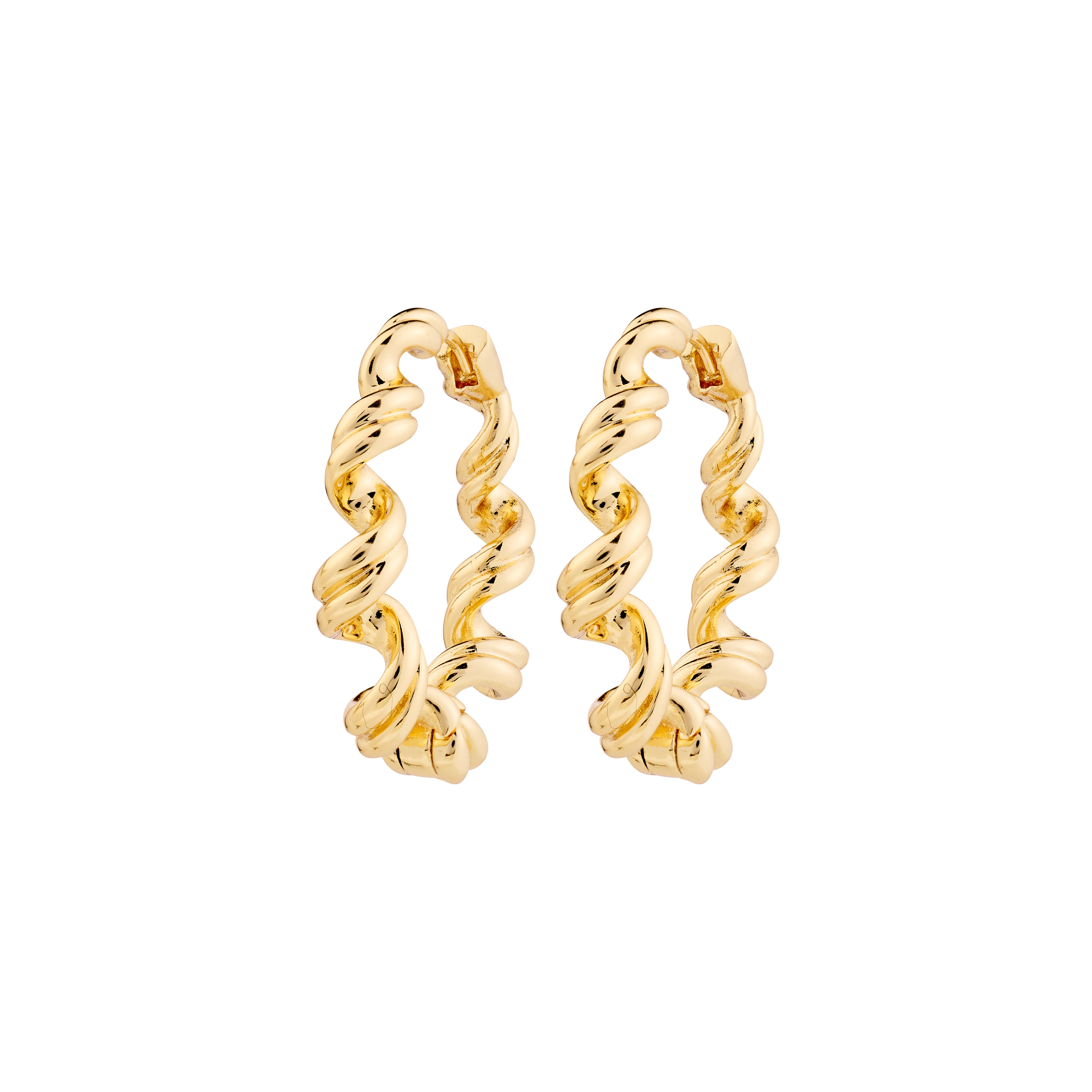 LARISA earrings gold-plated with twisted silhouette, soft spiral curls, embodying a luxurious boho style. Crafted from 99% recycled material by Pilgrim.