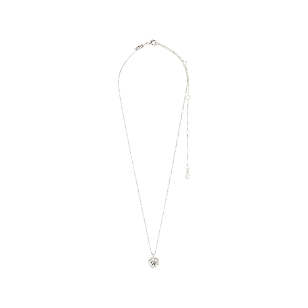 CALLUM necklace, silver-plated, features a large Preciosa crystal pendant in an organic bezel, offering a handcrafted, sparkling look. Perfect for layering or standalone elegance.
