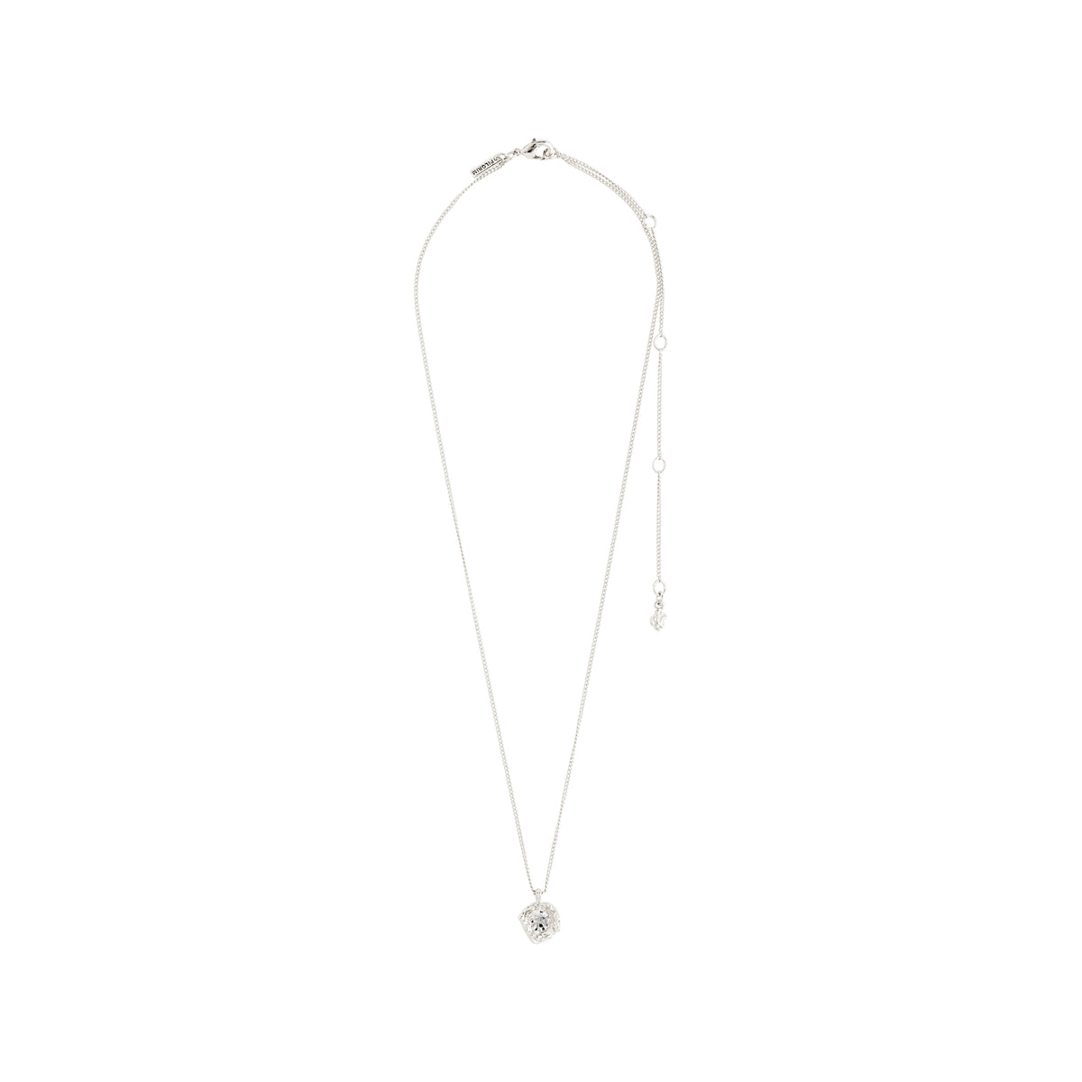 CALLUM necklace, silver-plated, features a large Preciosa crystal pendant in an organic bezel, offering a handcrafted, sparkling look. Perfect for layering or standalone elegance.