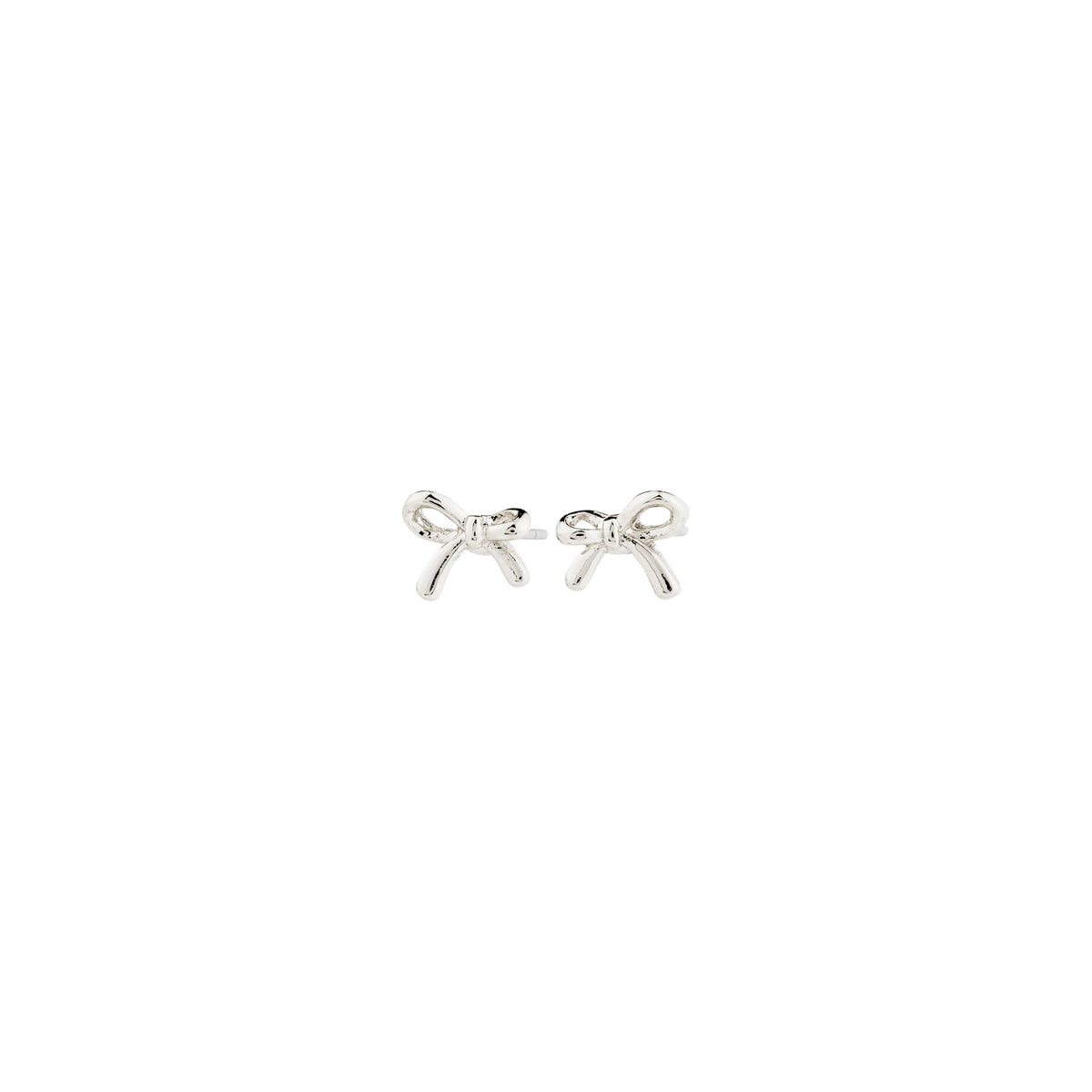 LYSANDRA earrings: silver-plated, bow-shaped micro studs made from 97% recycled materials, perfect for everyday wear and layering with other earrings.