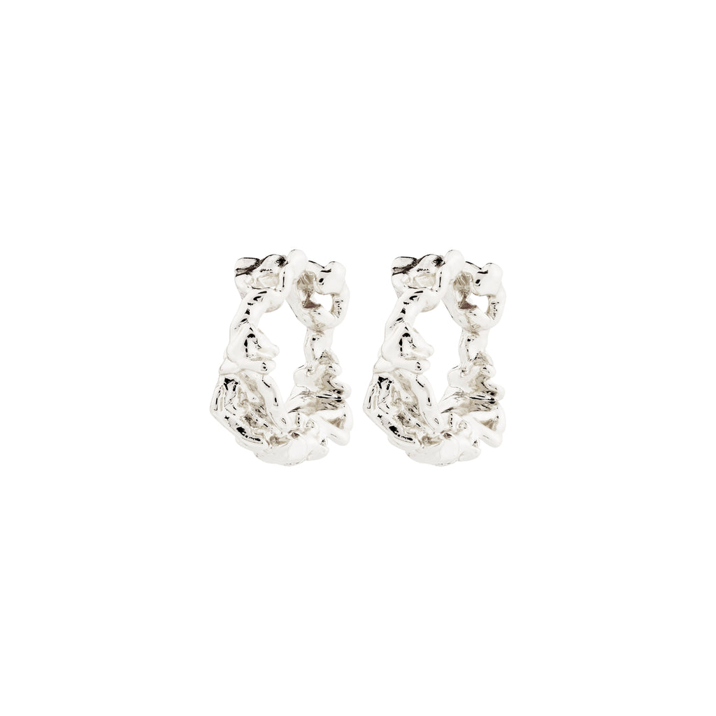 TRUST earrings silver-plated from Pilgrim's Classic collection, showcasing a handcrafted, organic hoop design, blending elegance with sustainability, crafted from 99% recycled materials.
