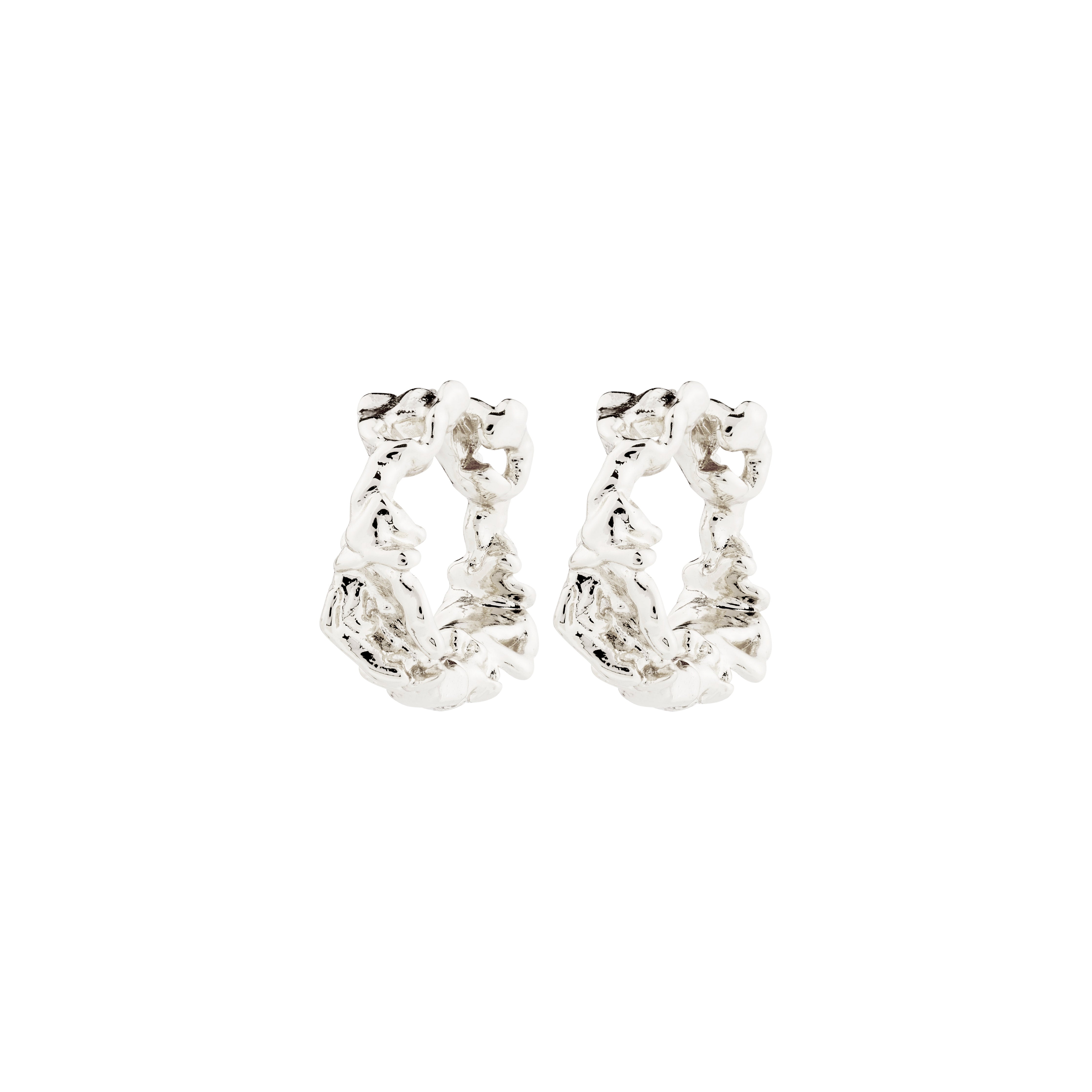 TRUST earrings silver-plated from Pilgrim's Classic collection, showcasing a handcrafted, organic hoop design, blending elegance with sustainability, crafted from 99% recycled materials.