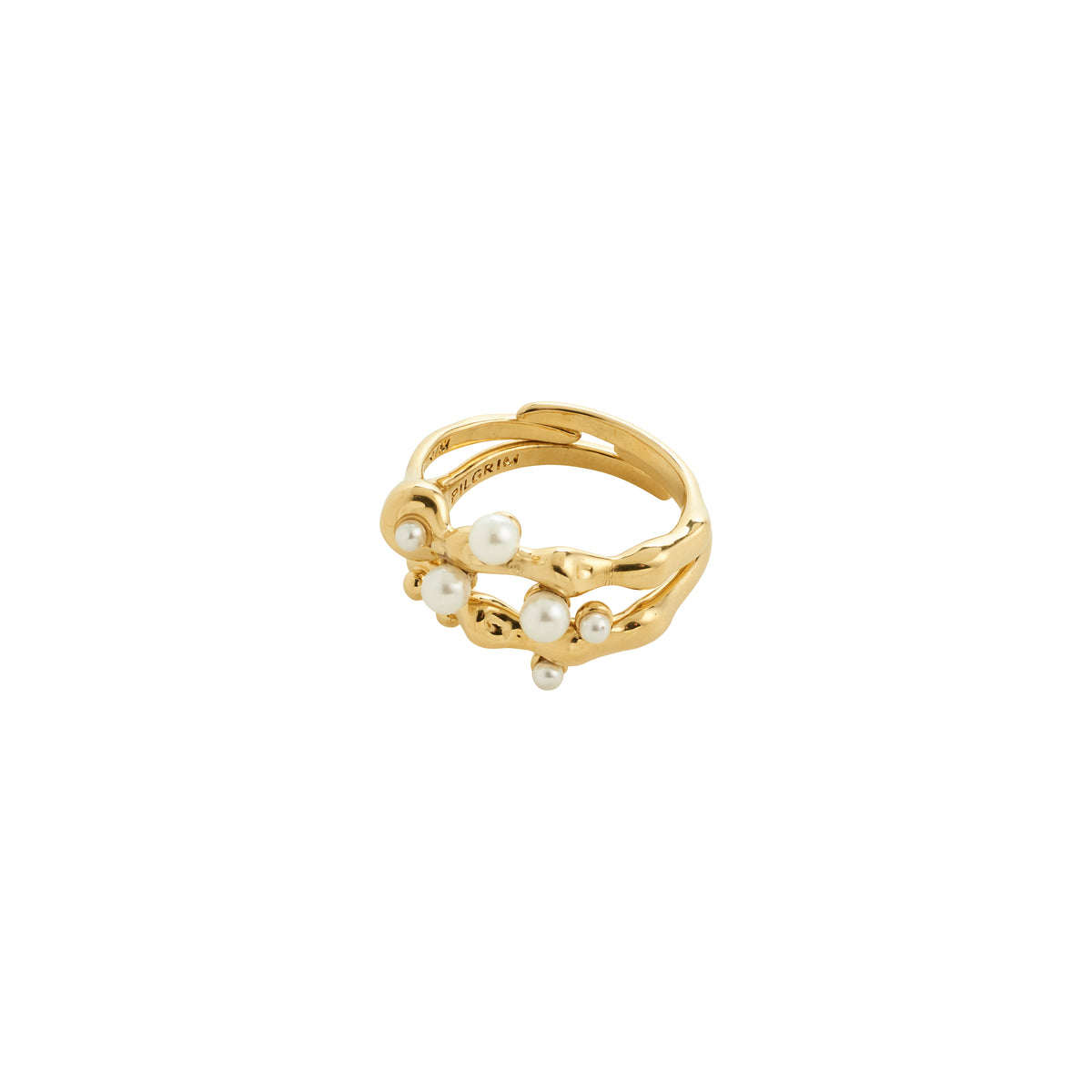 HADLEY rings, 2-in-1 gold-plated set with organic bubble design and pearlescent beads, offering a dreamy, sophisticated accent, adjustable for single or stacked wear.