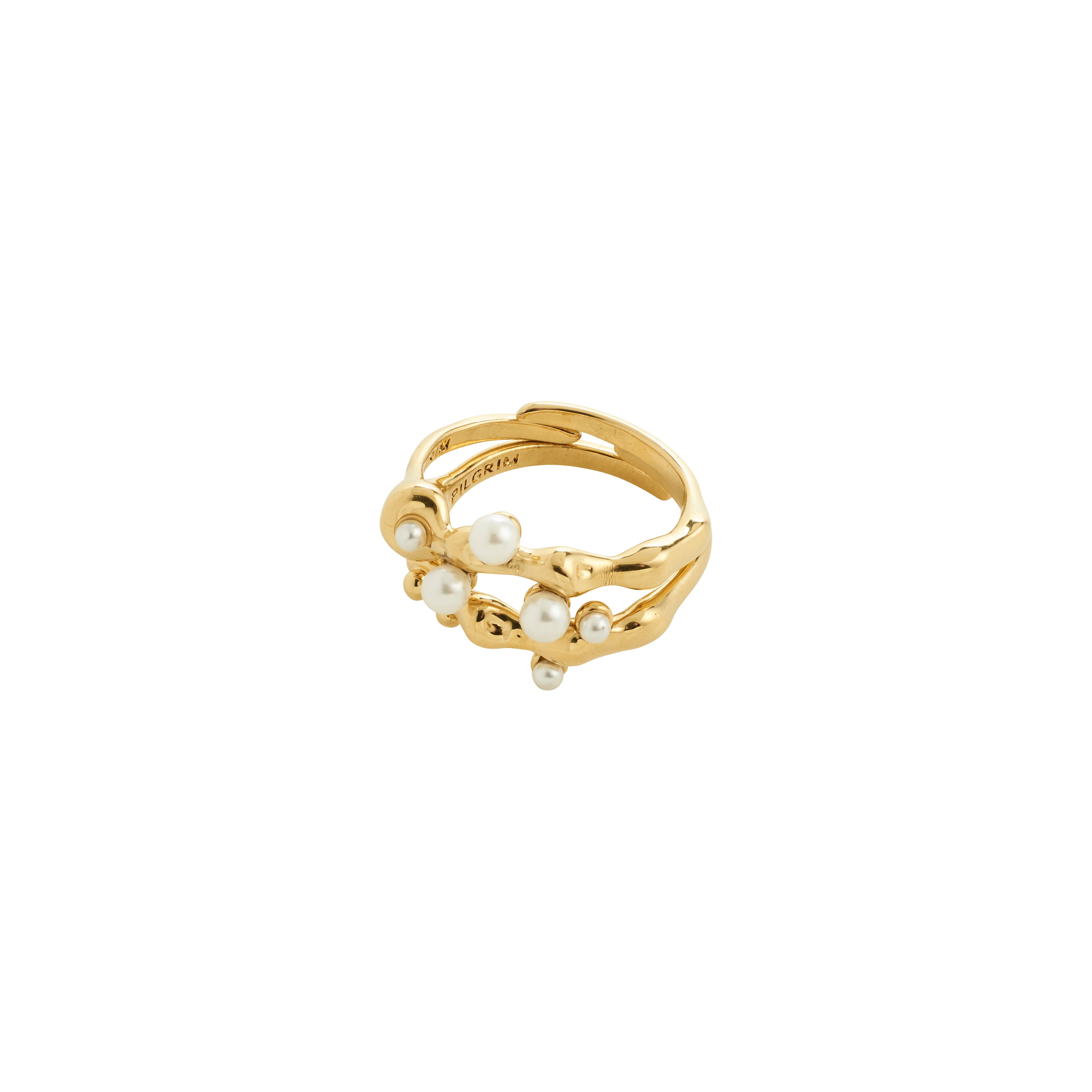HADLEY rings, 2-in-1 gold-plated set with organic bubble design and pearlescent beads, offering a dreamy, sophisticated accent, adjustable for single or stacked wear.