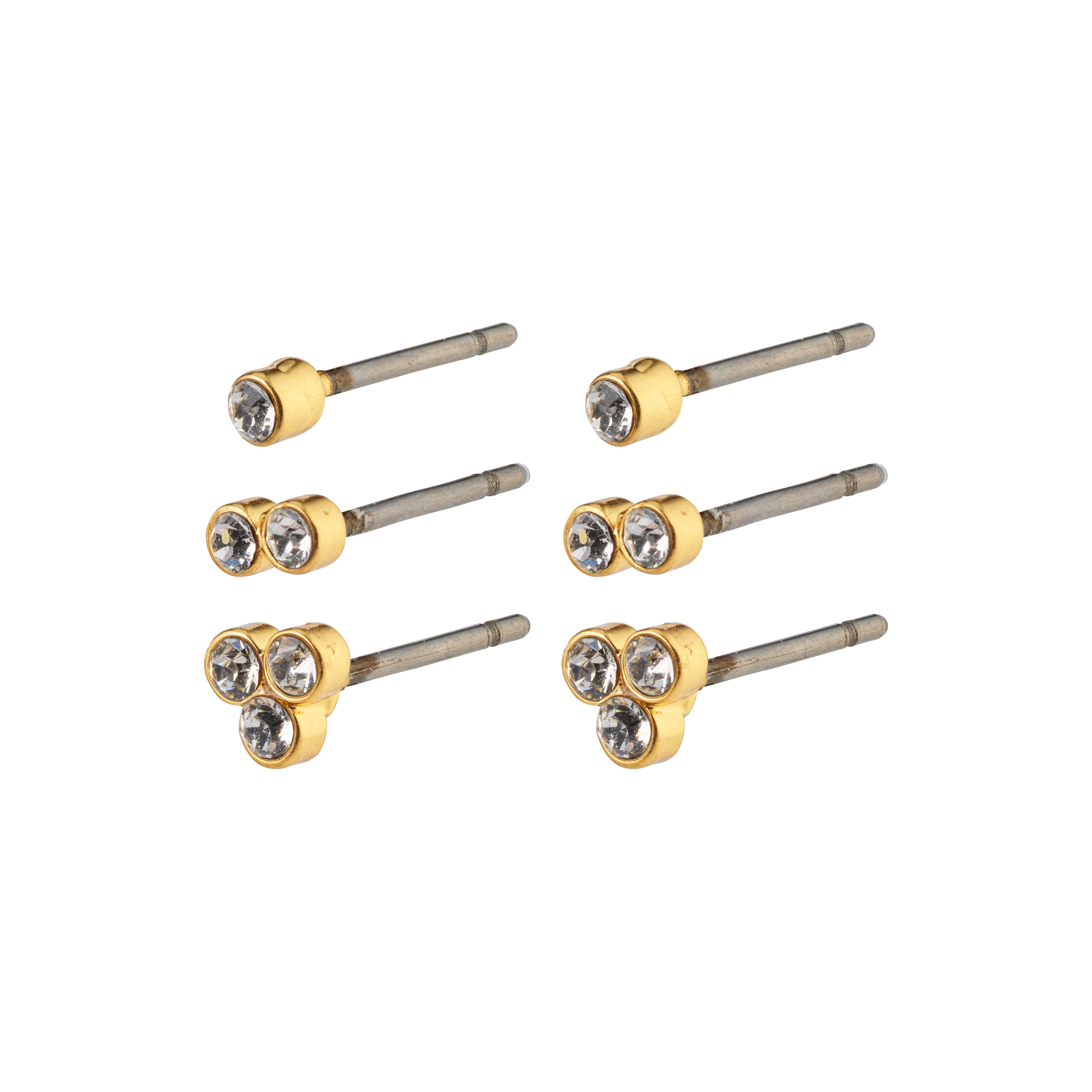 KAMARI crystal stud earrings set, gold-plated, featuring Preciosa crystals, offering a versatile and elegant look perfect for sharing with friends.