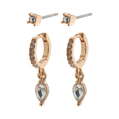 ELZA crystal earrings 2-in-1 set rosegold-plated