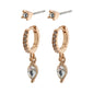 ELZA crystal earrings 2-in-1 set, featuring rose gold-plated studs and huggie hoops adorned with Preciosa crystals and teardrop pendants, from Pilgrim's collection.
