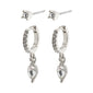 ELZA crystal earrings 2-in-1 set silver-plated featuring small ear studs and huggie hoops with Preciosa crystals and teardrop pendants, offering a chic, glamorous look.