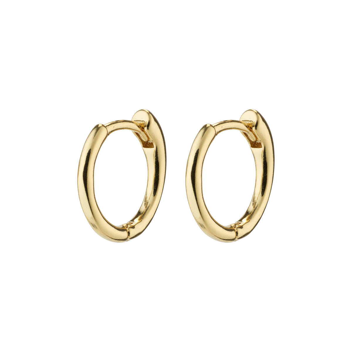 EANNA small hoops gold-plated by Pilgrim, showcasing timeless design with a click lock for easy wear. Perfect for stacking and expressing personal style.