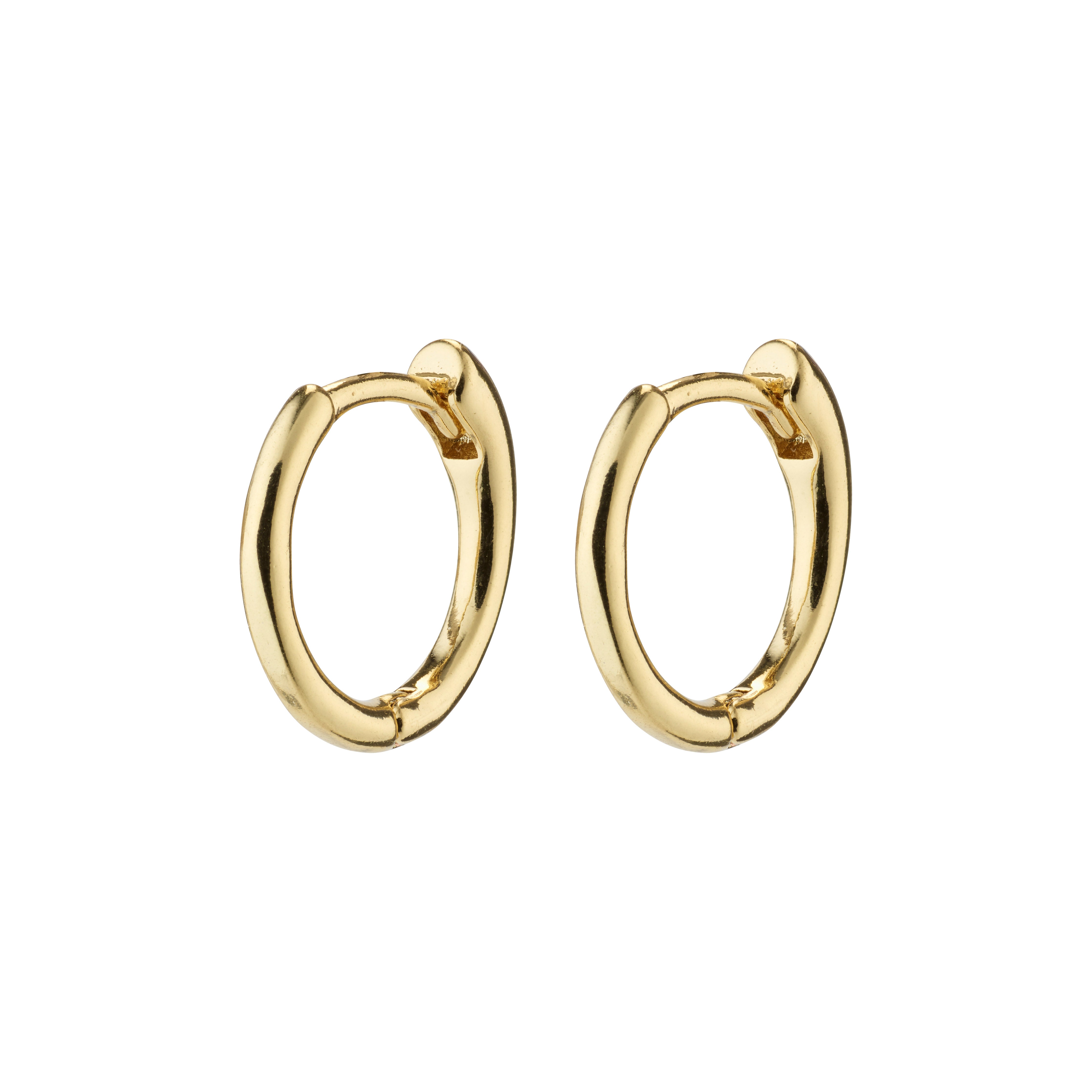 EANNA small hoops gold-plated by Pilgrim, showcasing timeless design with a click lock for easy wear. Perfect for stacking and expressing personal style.