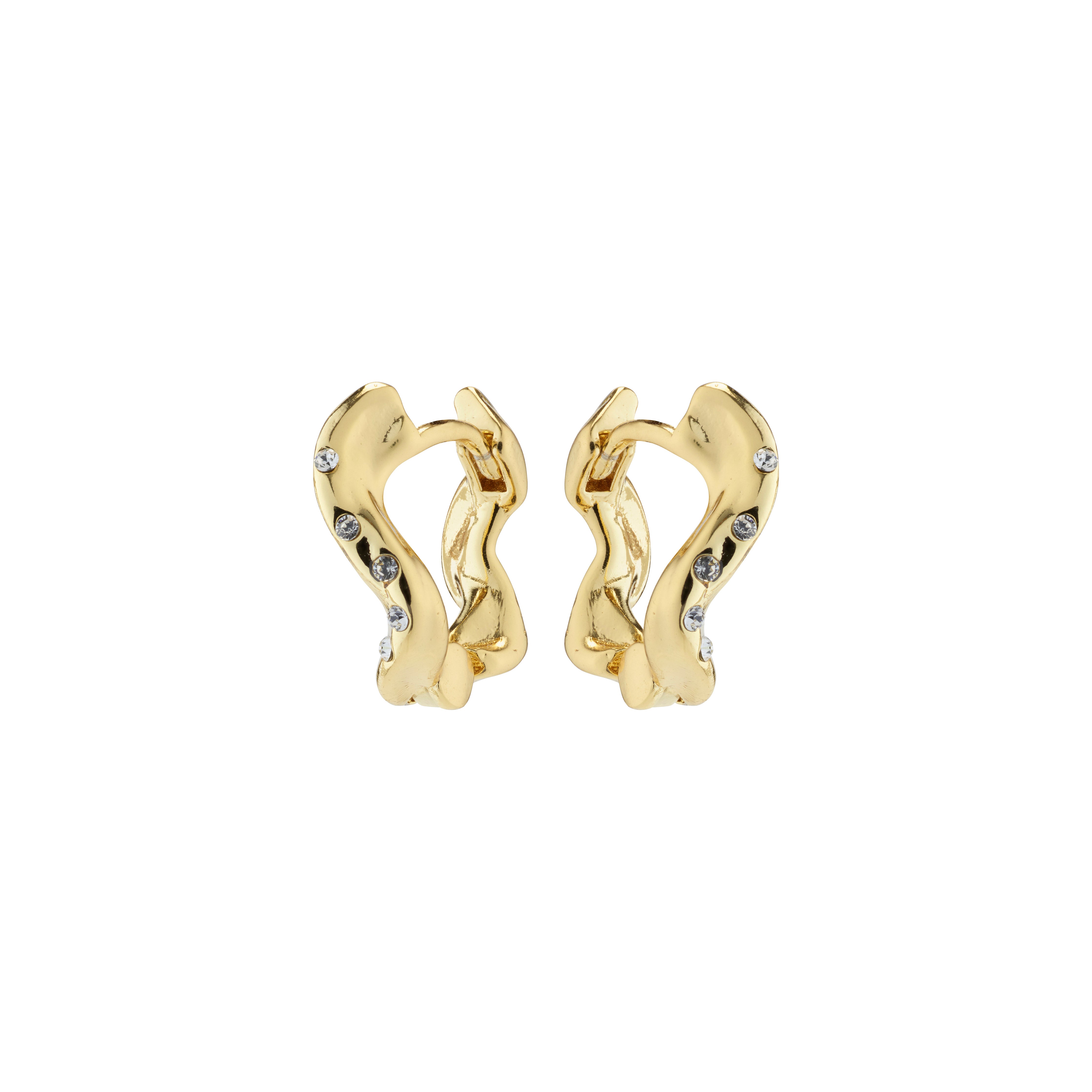 EVRA organic-shaped gold-plated Creole earrings with Preciosa crystals, featuring a wavy design and easy click lock for effortless wear.