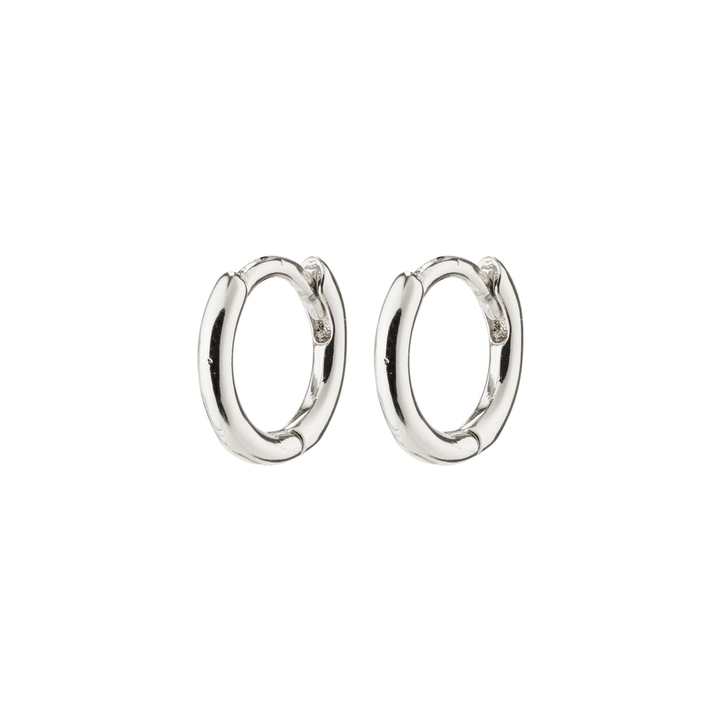 EANNA huggie hoops silver-plated, small Creole earrings with a wider silhouette and click lock, crafted from 99% recycled material, perfect for mixing and matching styles.