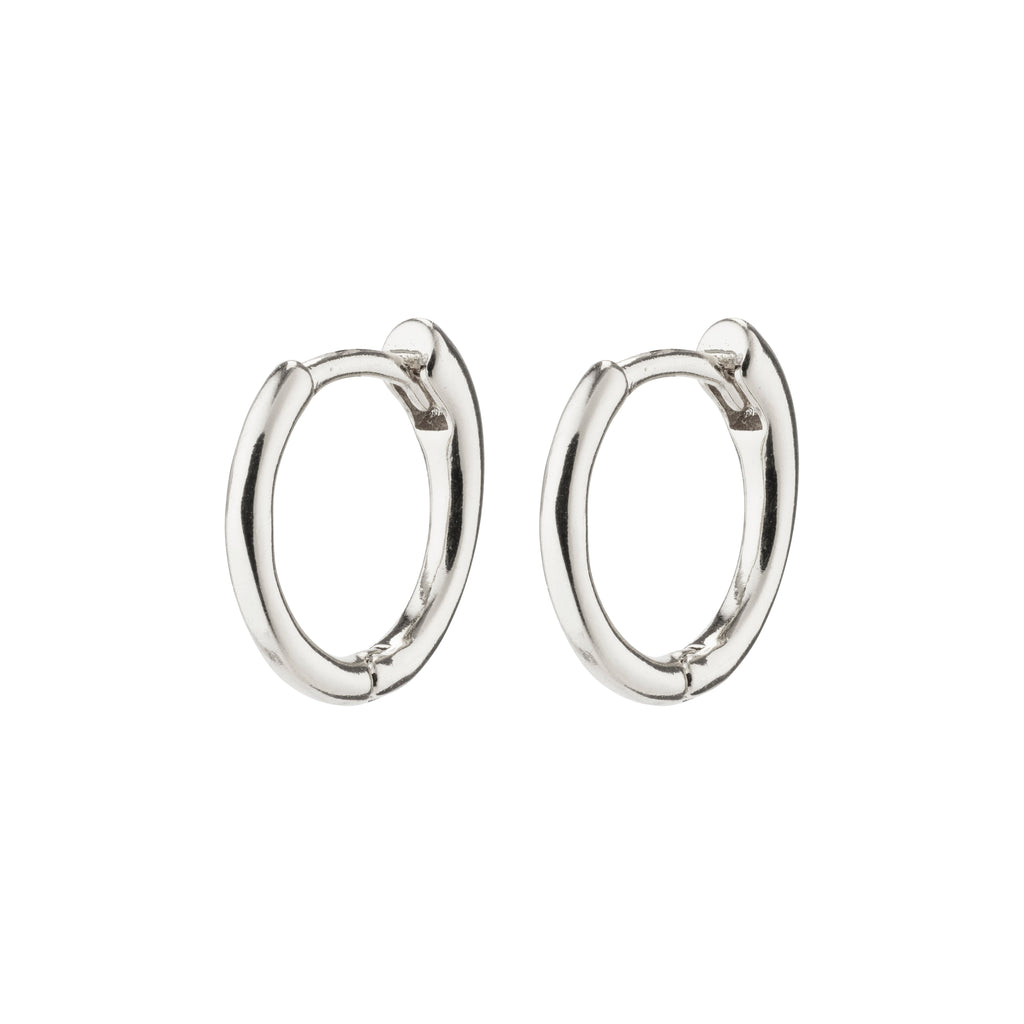 EANNA small silver-plated hoop earrings, elegantly simple and versatile, crafted by Pilgrim from 99% recycled materials, perfect for enhancing any style.