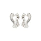 Silver-plated EVRA organic shaped crystal hoops featuring small Preciosa crystals, handcrafted with an adventurous and organic design, perfect for stylish explorations.