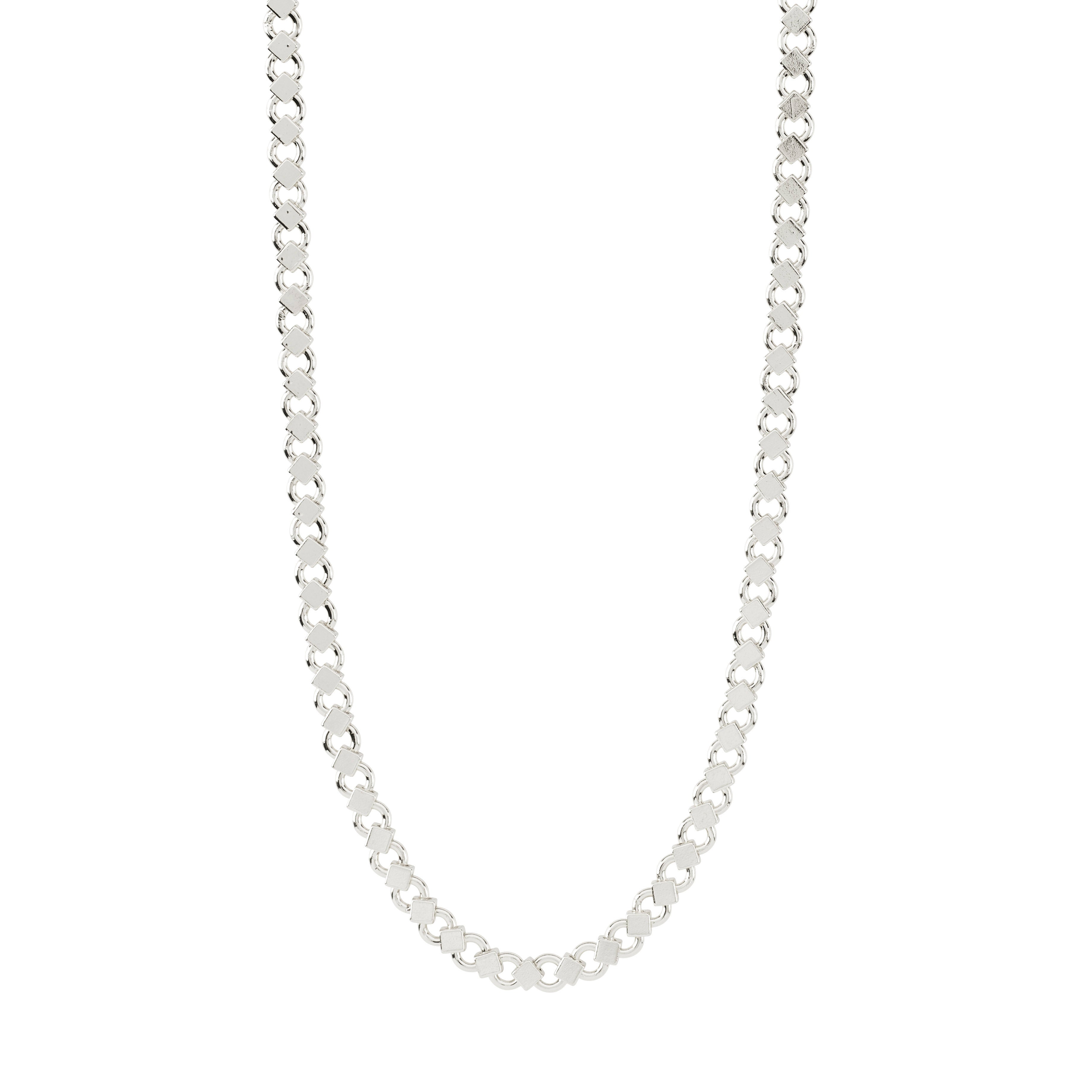 DESIREE necklace silver-plated, featuring a unique cube and round link design, 45 + 15 cm extension, crafted from 99% recycled material by Pilgrim.