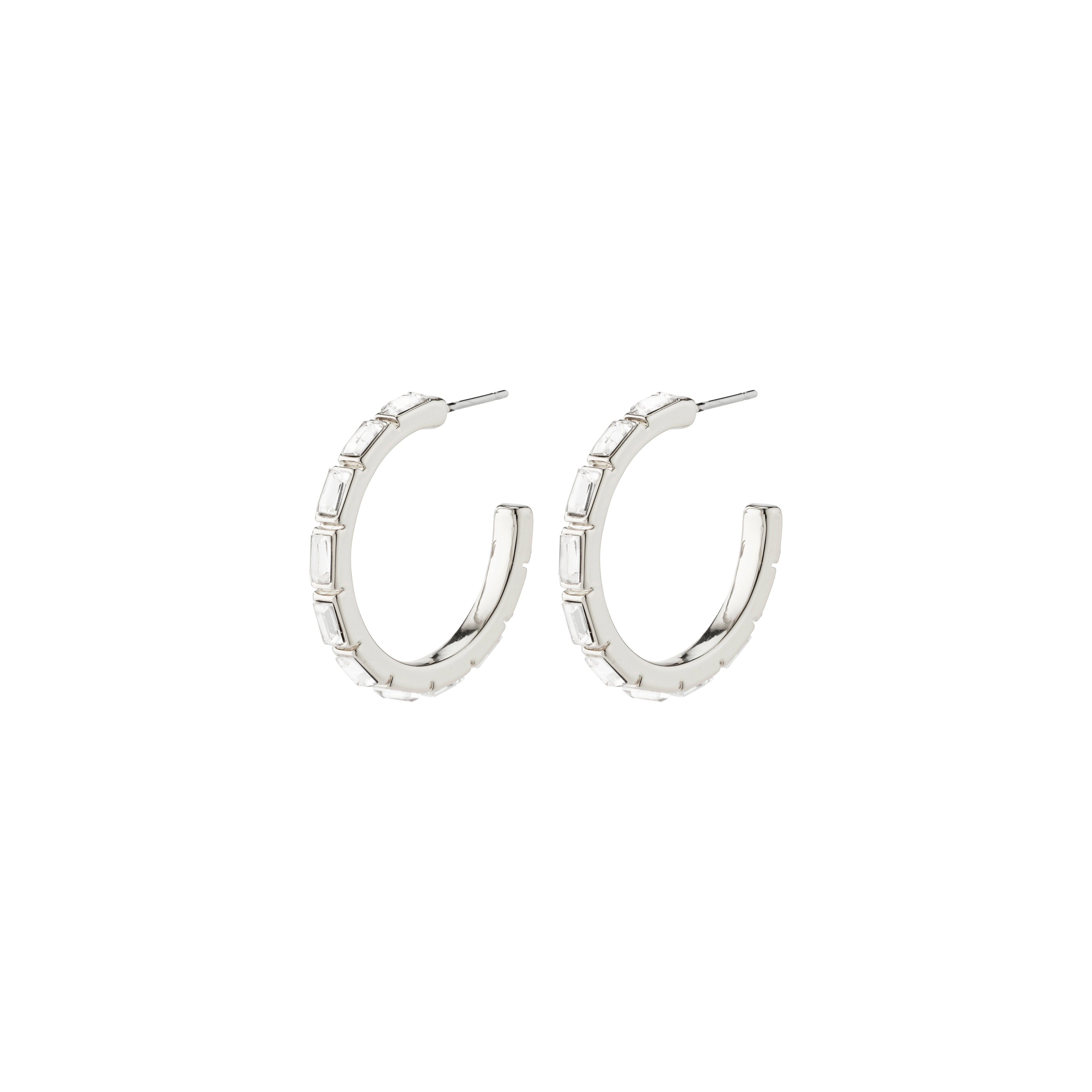 RUE hoops silver-plated earrings with sparkling glass stones, designed for a striking, glamorous look, perfect for adding flair to any party outfit.