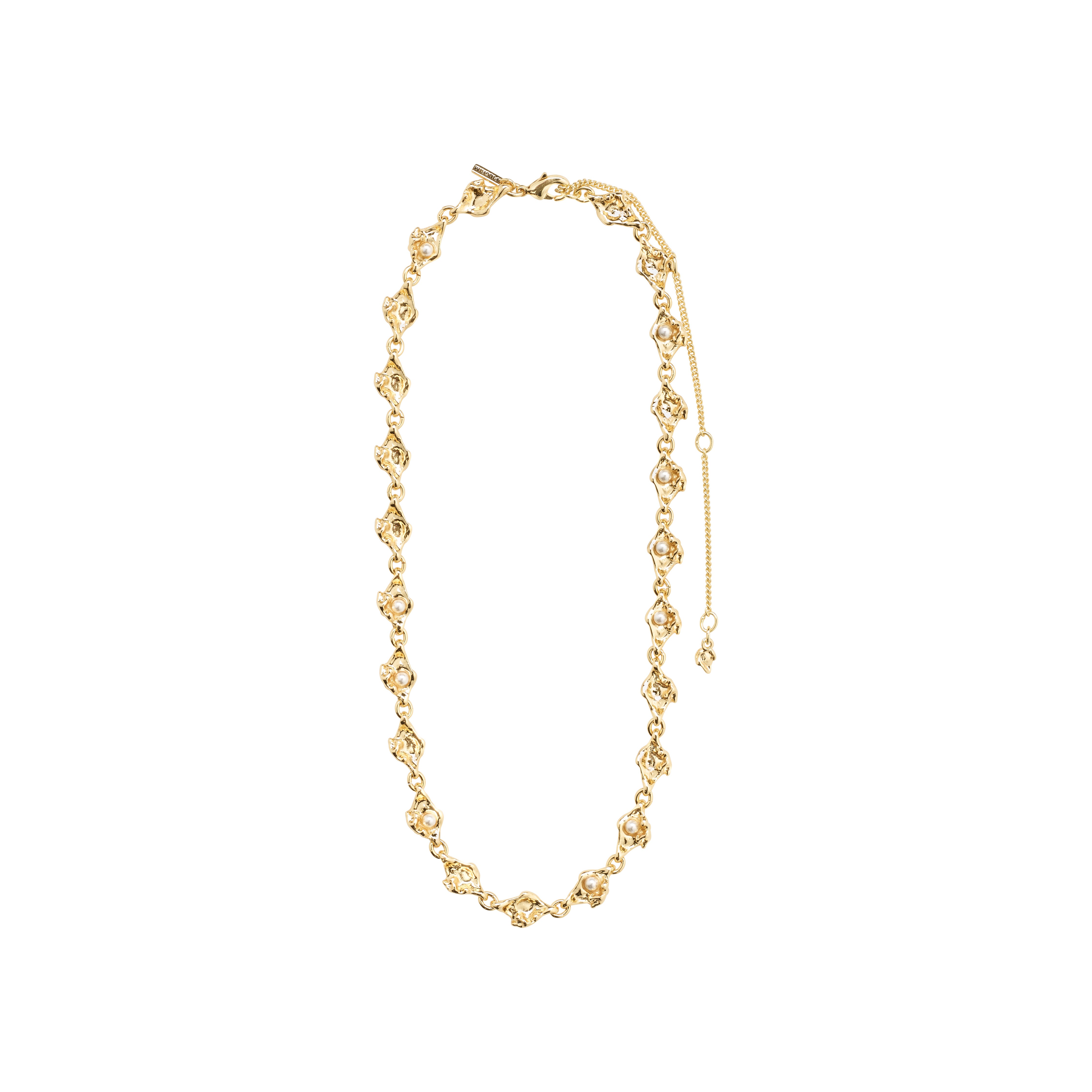 INAYA gold-plated necklace with organic links and white glass beads, inspired by sea wonders, customizable 38 cm chain with 12 cm extension.