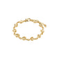 INAYA bracelet: Gold-plated with organically shaped links and white glass beads, inspired by sea wonders. Made with 98% recycled materials.