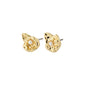 INAYA earrings gold-plated, featuring small abstract seashell studs with a central white glass bead, crafted from 96% recycled material by Pilgrim.