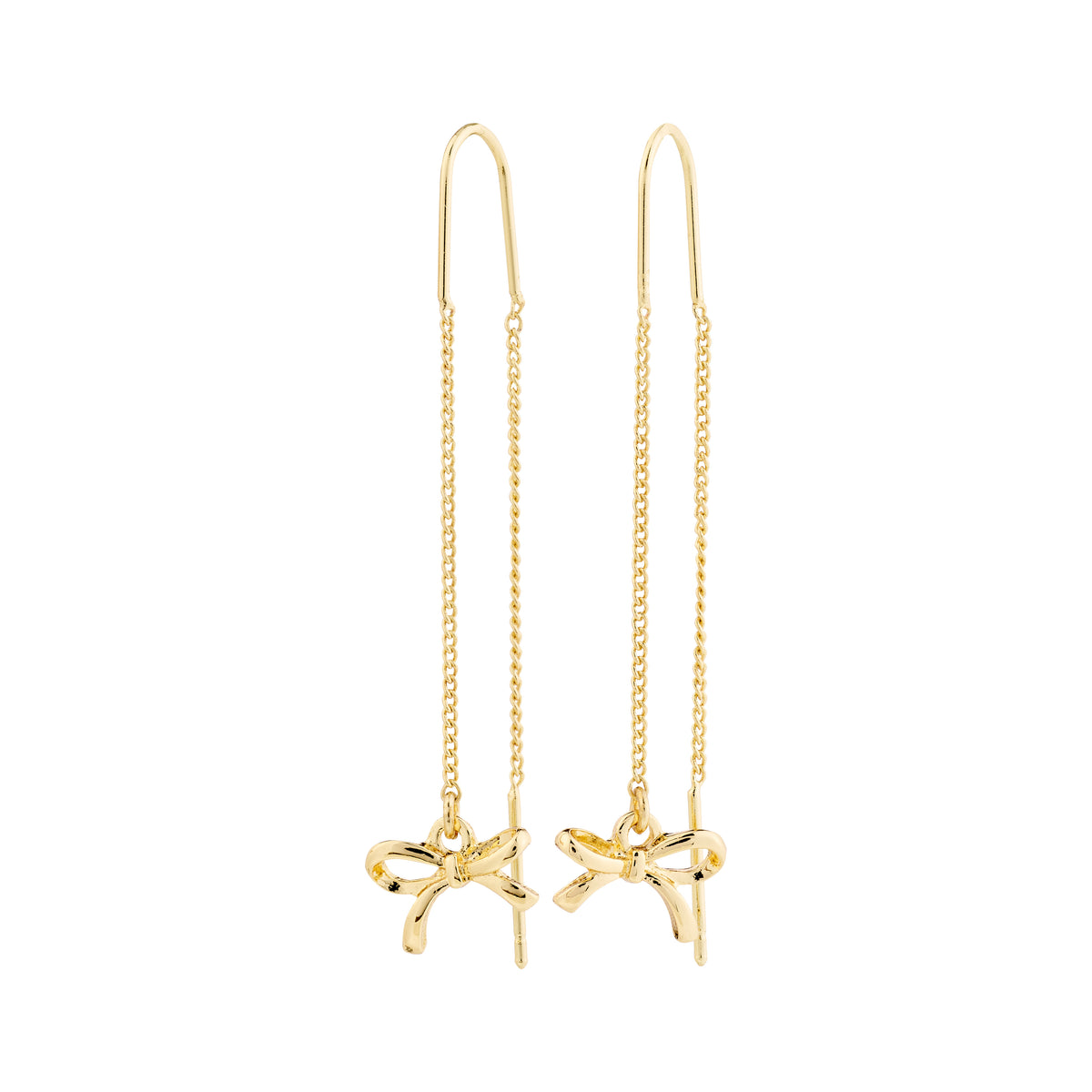 LYSANDRA gold-plated chain earrings featuring delicate bow pendants, ideal for adding charm to any outfit, crafted from 99% recycled material.