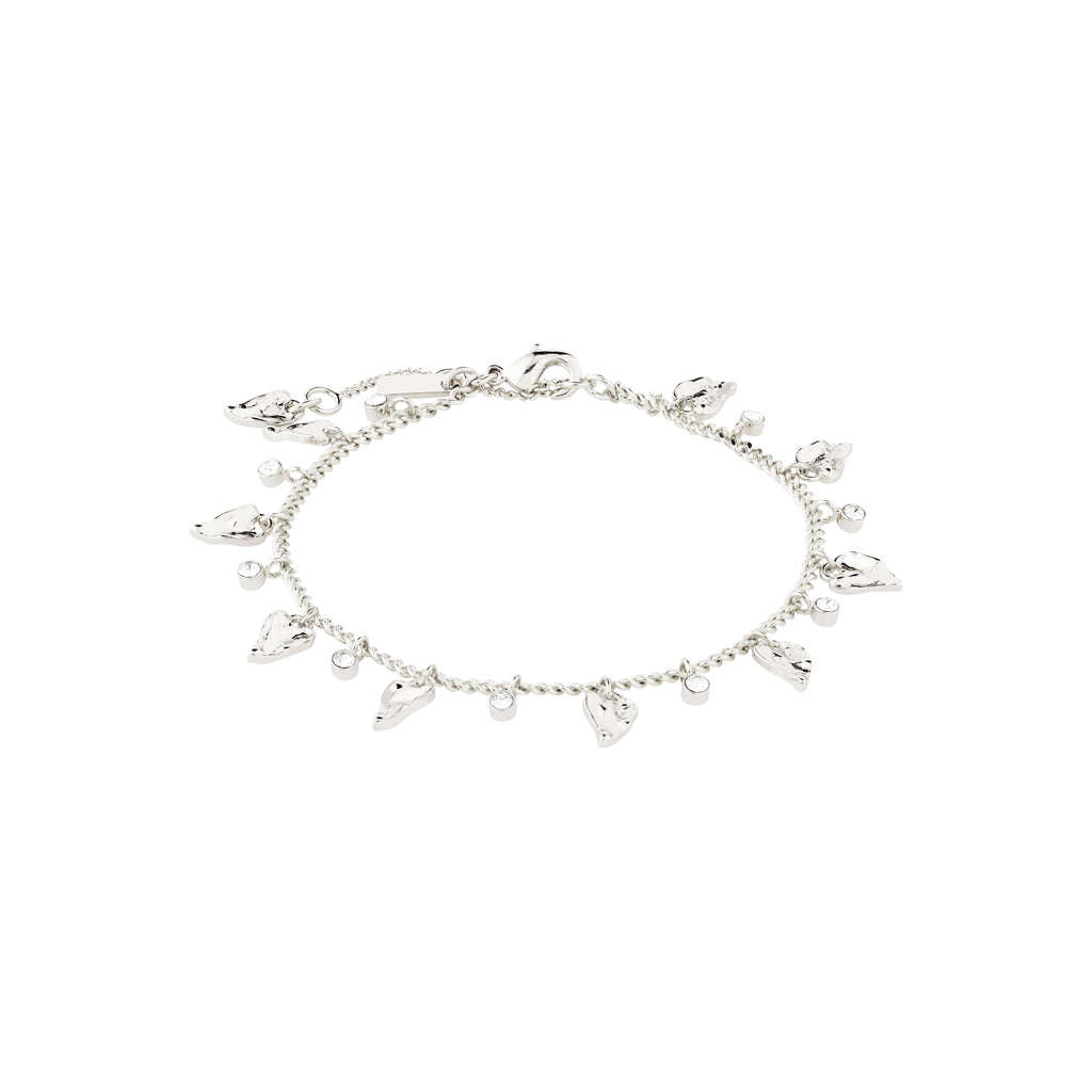 JULES bracelet, silver-plated, with Preciosa crystals and heart pendants on a delicate curb chain, offering a summery bohemian vibe.