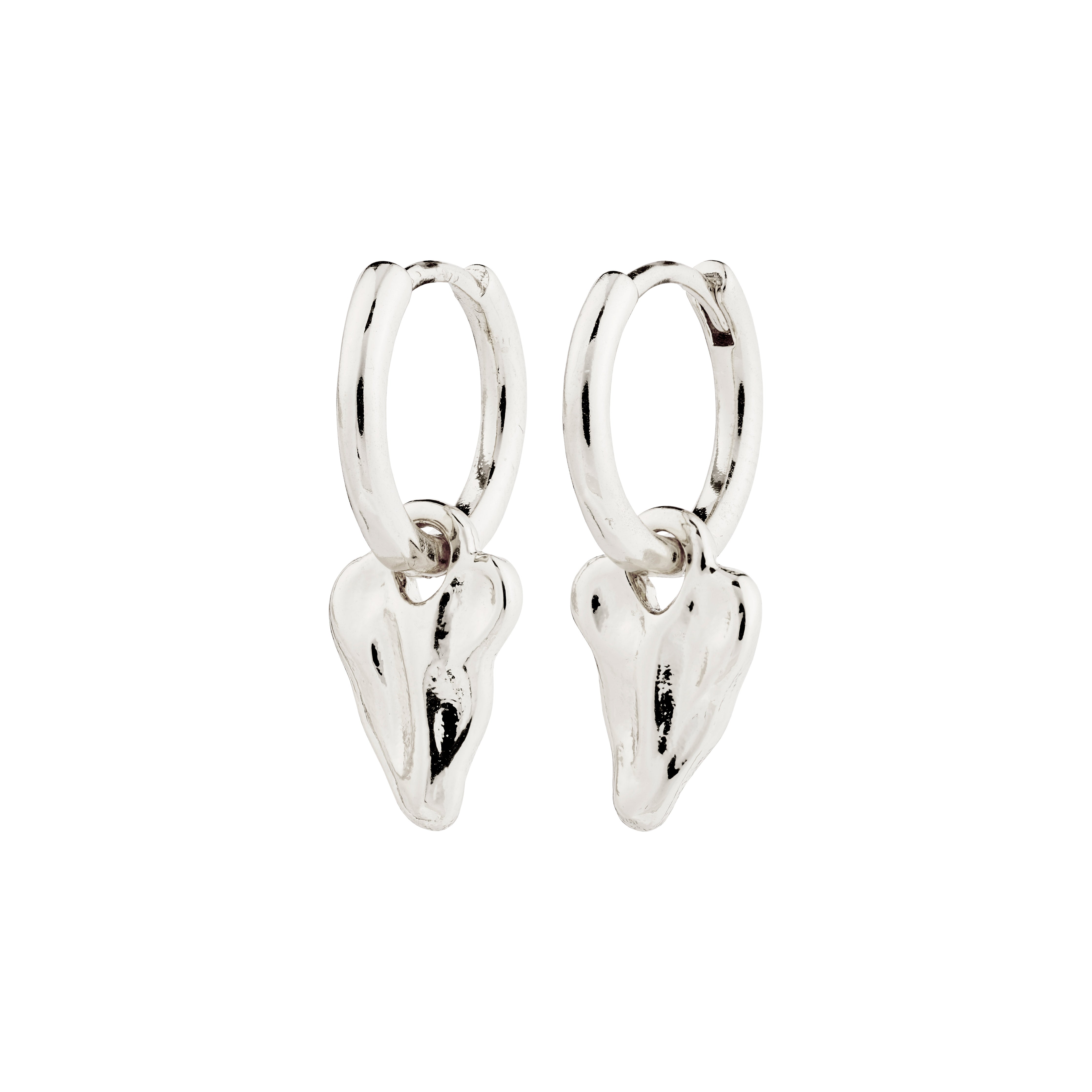 JULES earrings silver-plated featuring classic hoops with a silver heart pendant, crafted from 99% recycled material with an easy click clasp.