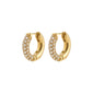 TATUM small hoops gold-plated, adorned with sparkling Preciosa crystals, perfect for day-to-night wear. Features easy snap locks and eco-friendly, recycled materials.