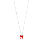 SIGRUN necklace features a silver-plated chain with a playful red enamel bow pendant, offering adjustable length for versatile styling. Crafted from 97% recycled materials.