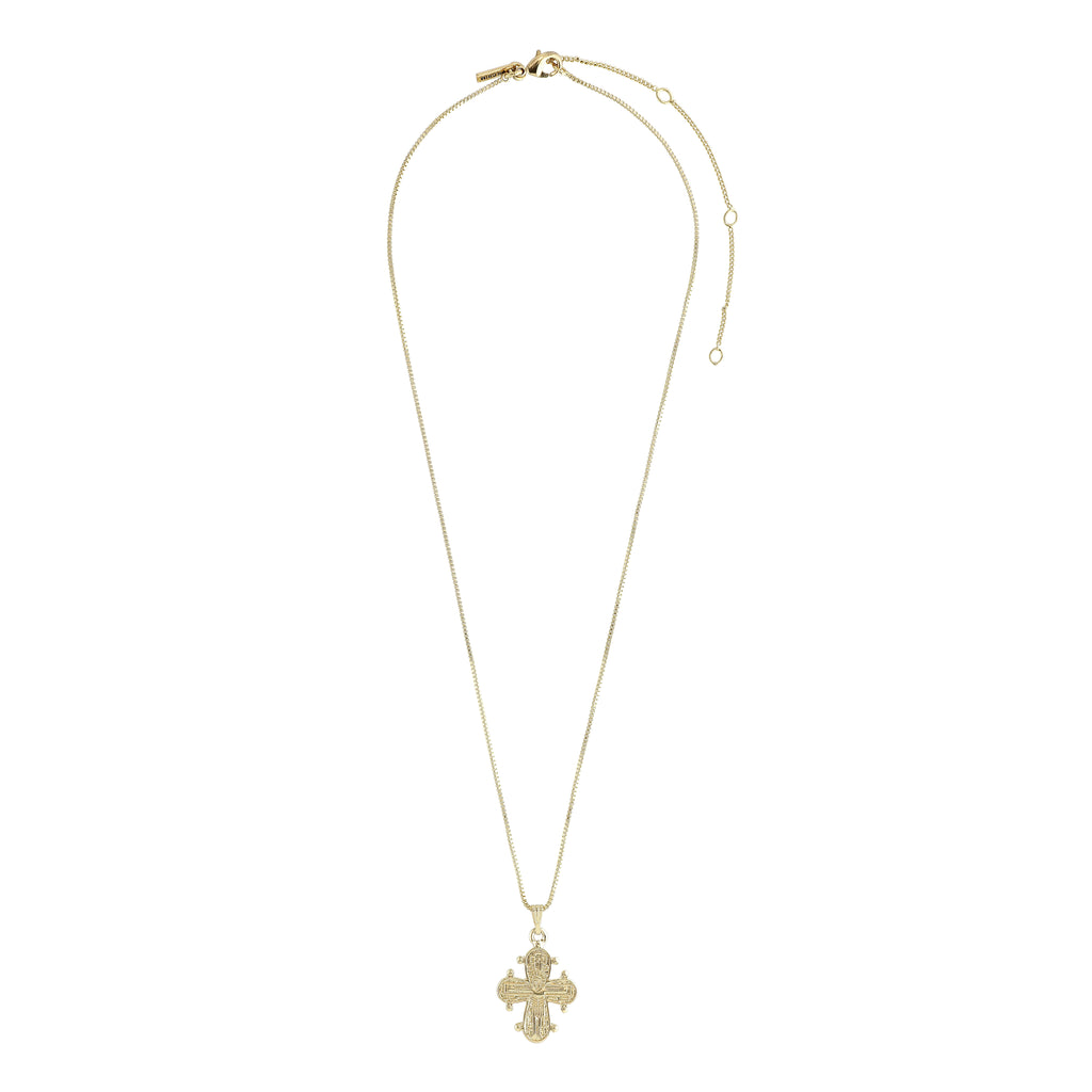DAGMAR pendant necklace gold-plated, featuring a classic cross pendant on a delicate gold chain, inspired by Denmark's cherished national jewel.