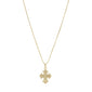 Gold-plated DAGMAR pendant necklace featuring a classic cross design, inspired by Denmark's national treasure, on a gold chain with extender. Ideal for layering.