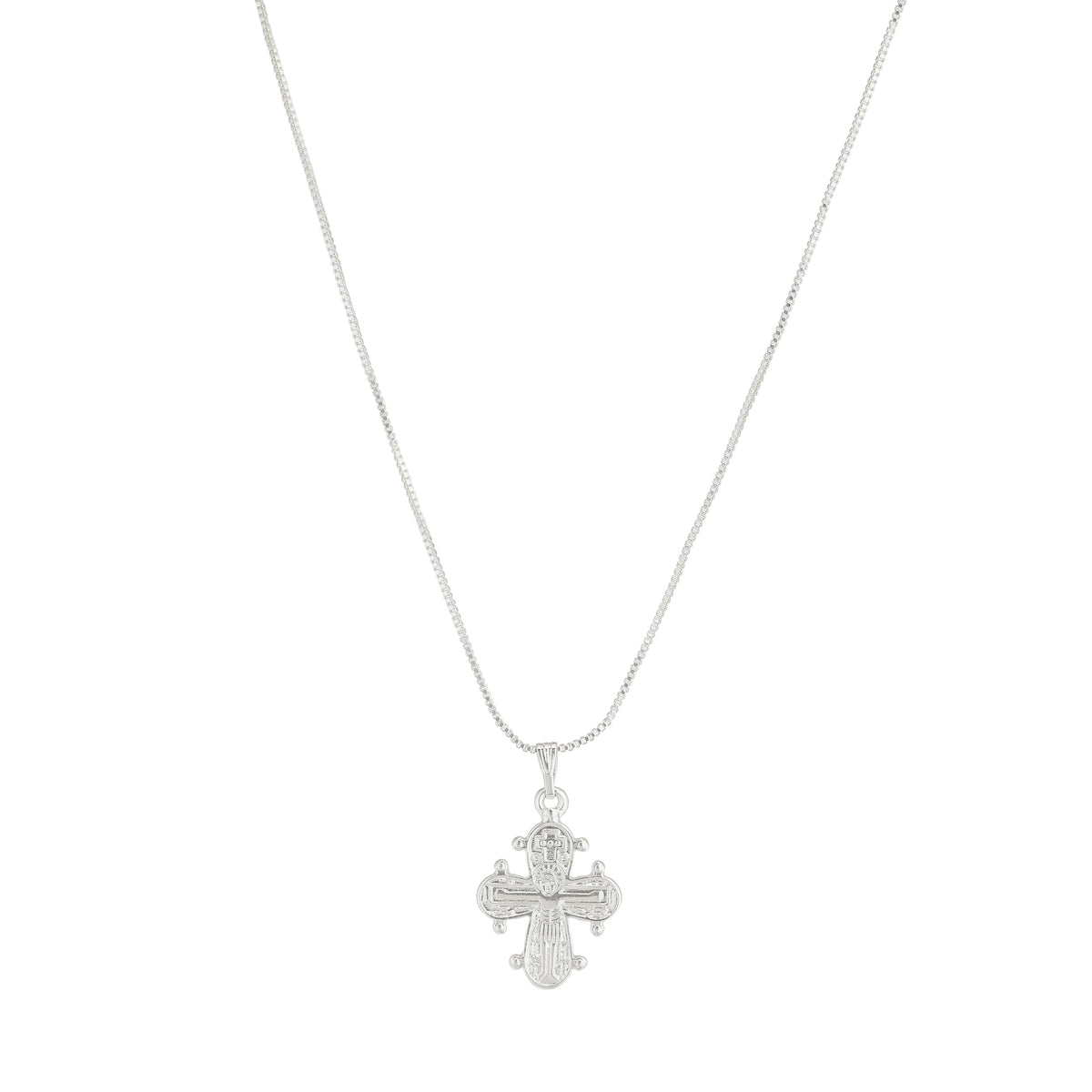 Silver-plated DAGMAR cross necklace on a delicate chain, inspired by Danish heritage, perfect for layering with Pilgrim's classic and trendy jewelry pieces.