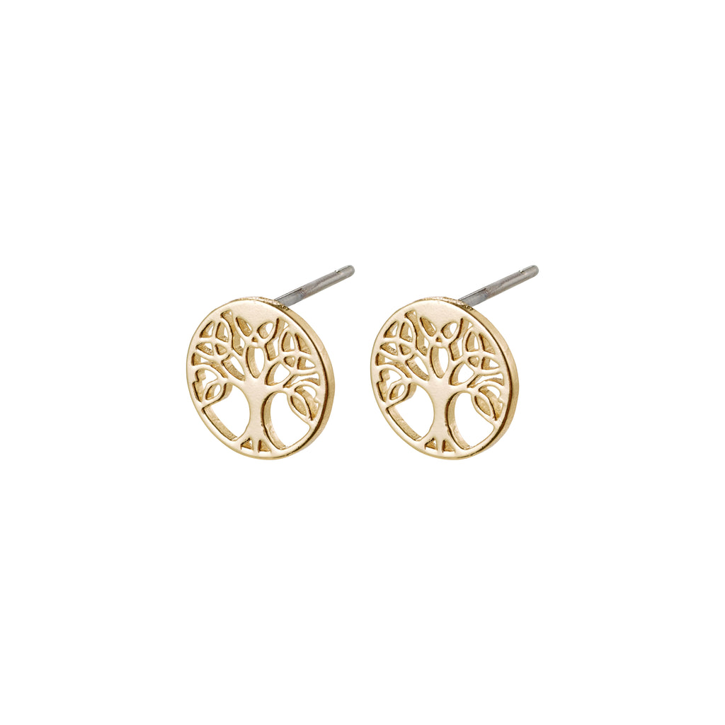 Gold-plated GEORGINA earstuds featuring a Tree of Life design, symbolizing strength and growth, perfect for adding a subtle statement to your style.