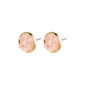 JOSEFINE gold-plated earrings featuring rustic pink stones set in a shiny round frame, blending edgy and elegant styles for a trendy look.
