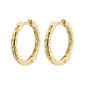 ELANOR rustic texture hoop earrings, gold-plated, with a shiny finish and organic feel, embodying Scandinavian quality from Pilgrim's handmade jewellery collection.