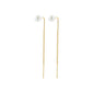 ELBA long chain pearl earrings gold-plated, featuring a classic pearl stud with a gold chain, adding movement and elegance to any ensemble.