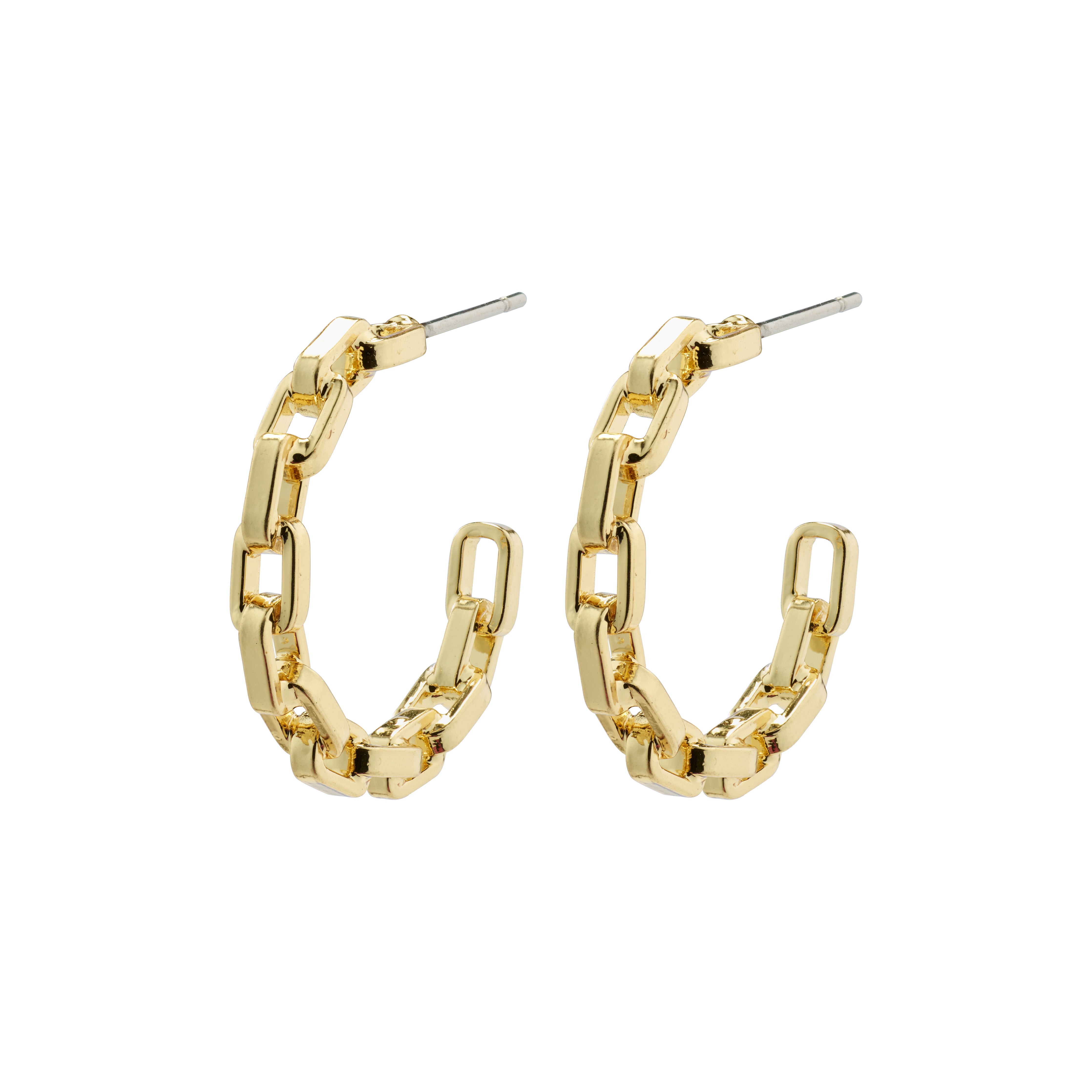 EIRA cable chain hoop earrings gold-plated, featuring trendy and robust chain design with small rectangular joints, offering a hip, urban-inspired touch.