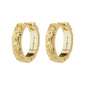 ELFRIDA gold-plated hoop earrings feature nature-inspired carvings of flowers, leaves, and branches, with a satin-matte finish and easy click locks.